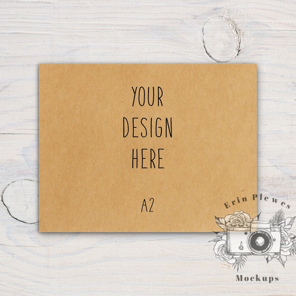 Kraft Card Mockup A2, Kraft Thank You Card Mock-up, Greeting Card Mock Up for Rustic Wedding Stock Photo, Jpeg Instant Digital Download