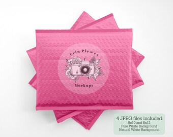 Pink Bubble Mailer Mockup, Shipping Mock Up Flat Lay, Pink Poly Mailer Stock Photo, Jpeg Instant Digital Download Template