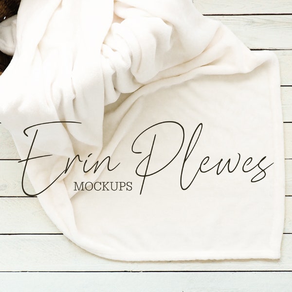 White Blanket Mockup, Minky Blanket Mock Up in a Basket, Fleece Blanket Mock Up, Lifestyle Stock Photo, Instant Download Jpeg
