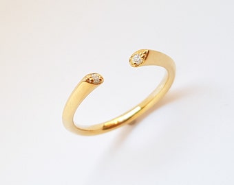 Gold Open Ring, Open Diamond Ring, Solid Gold Ring, Cuff Ring, 2.0mm Strong Band, Mothers Day Gift, Dual Diamond Band, Anniversary Gift