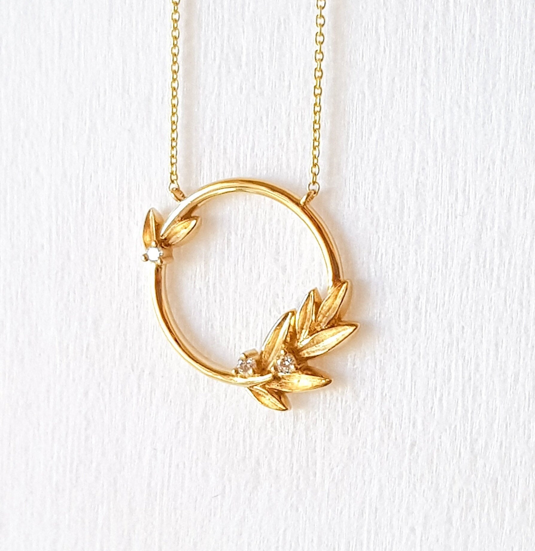 Olive Leaf Necklace with Diamonds Olive Branch Necklace Etsy