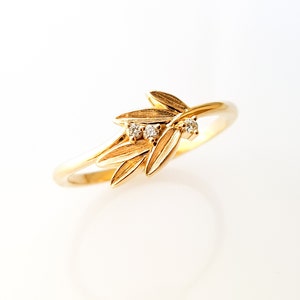 Gold Olive Branch Ring, Olive Leaves Ring with Diamonds, Greek Ring, Athena Symbol, Dainty Leaf Ring, Bridal Jewelry, Handmade Jewelry