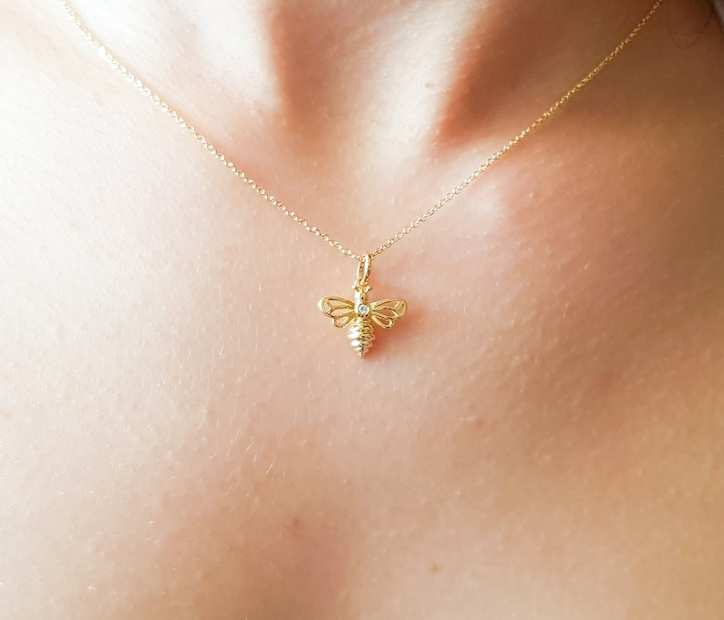Diamond Bee Pendant Queen Bee Necklace Bumble Bee Necklace Etsy