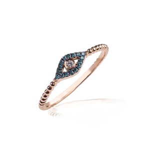 Evil Eye Ring, Greek Ring, Chevalier Ring, Blue Eye Ring, Diamond Ring, Mothers Day Gift, Beaded Band Ring, Gold Pinky Ring, Protection Ring
