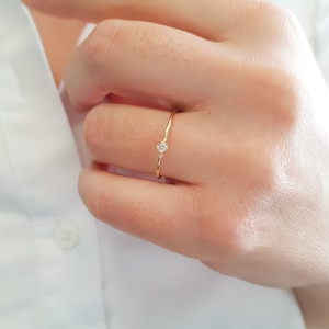 Dainty Diamond Ring, April Birthstone, Gold Stacking Ring, Strong Band, Promise Ring, Index Ring, Engagement Ring, Single Diamond Ring