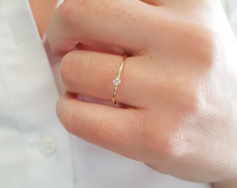 Dainty Diamond Ring, April Birthstone, Gold Stacking Ring, Strong Band, Promise Ring, Index Ring, Engagement Ring, Single Diamond Ring