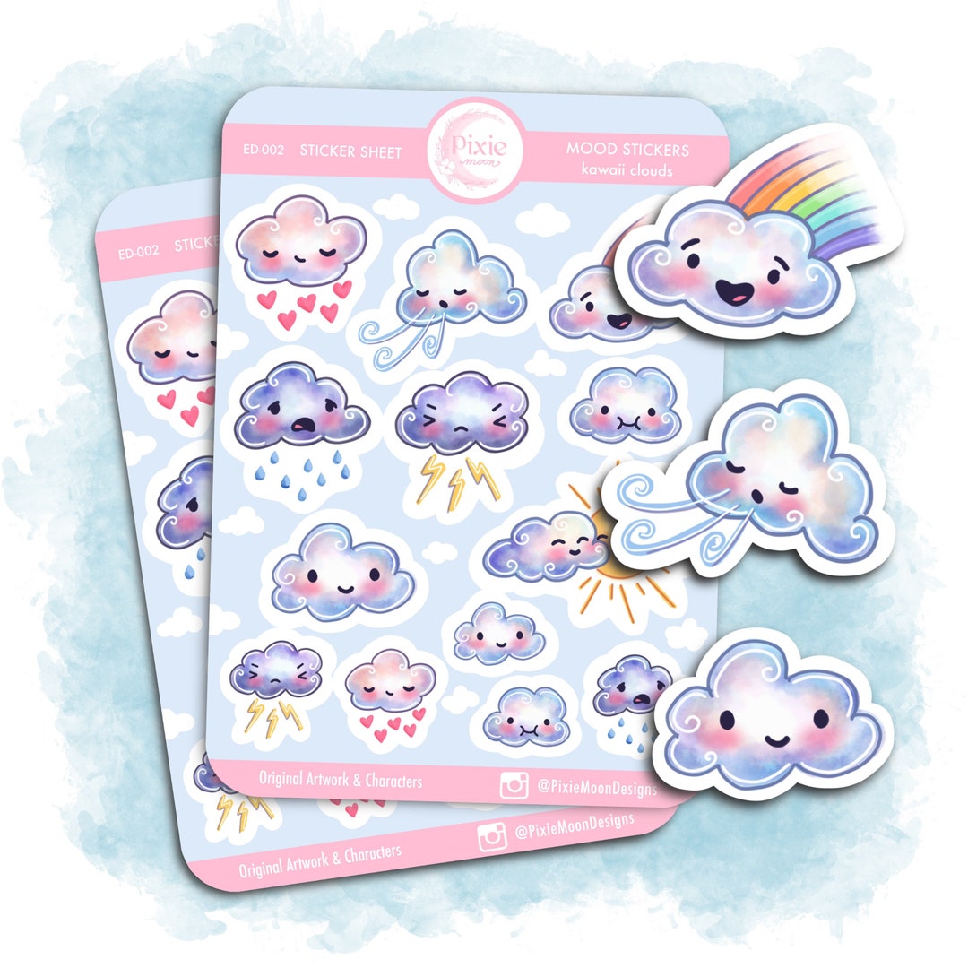 Kawaii Clouds MOOD STICKERS Cute Sticker Sheet Planner - Etsy