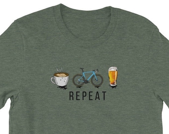 Camiseta «Café, Paseo, Cerveza, Repetir» - Regalo para ciclistas - Camiseta de ciclismo - Regalo para ciclistas - Camiseta de ciclismo - Regalo de Navidad para ciclistas