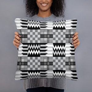 Black and White Kente Throw Pillow - Pillow INCLUDED!