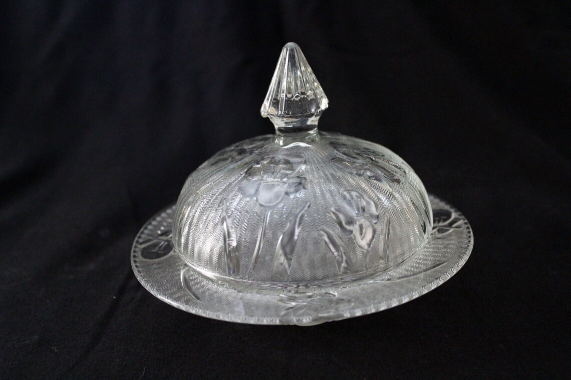 Iris & Herringbone Crystal Butter Dish with Lid Etsy