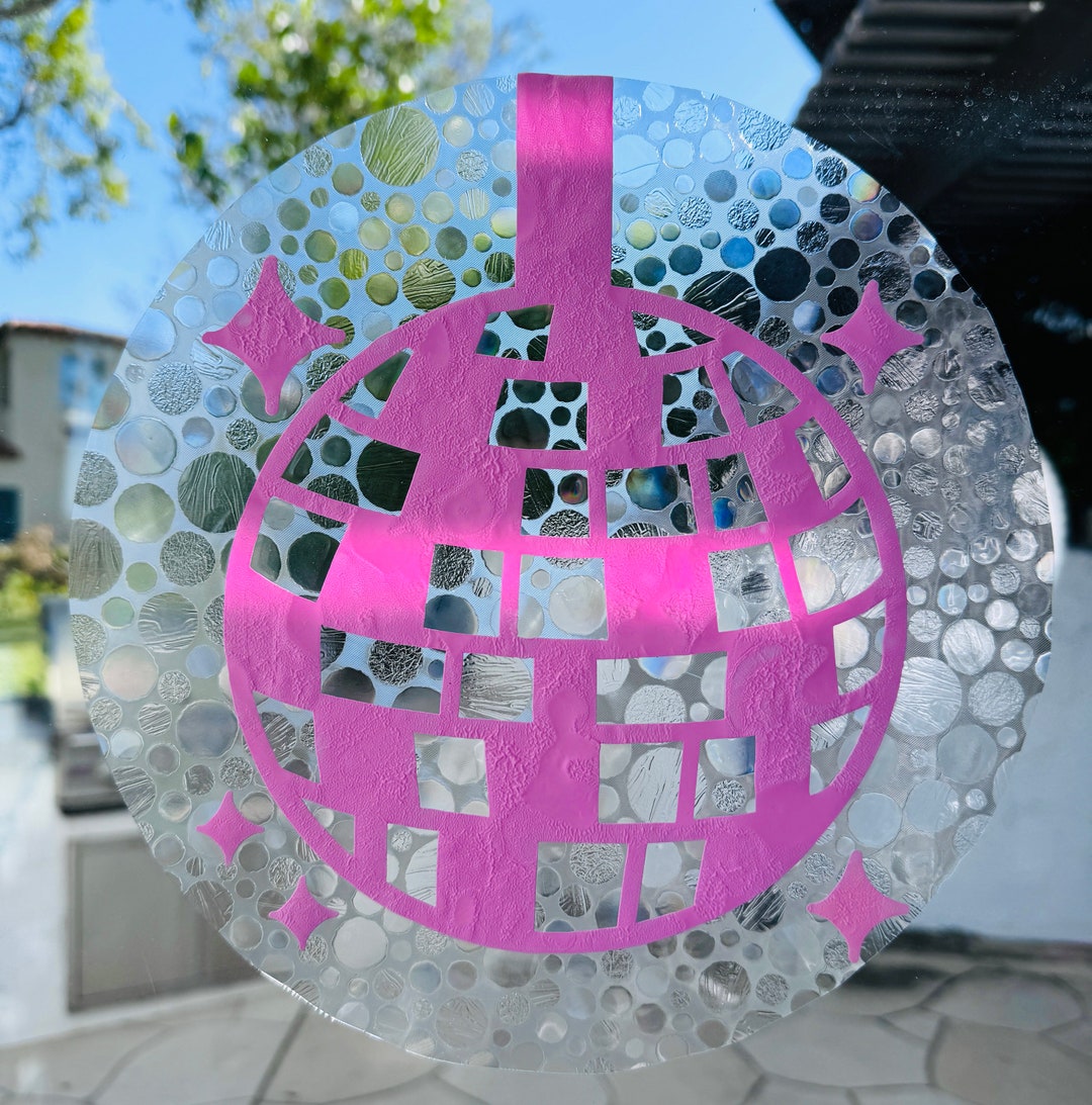 Disco Ball Window Cling in Pink Vinyl Puff Glitter Disco Ball Etsy