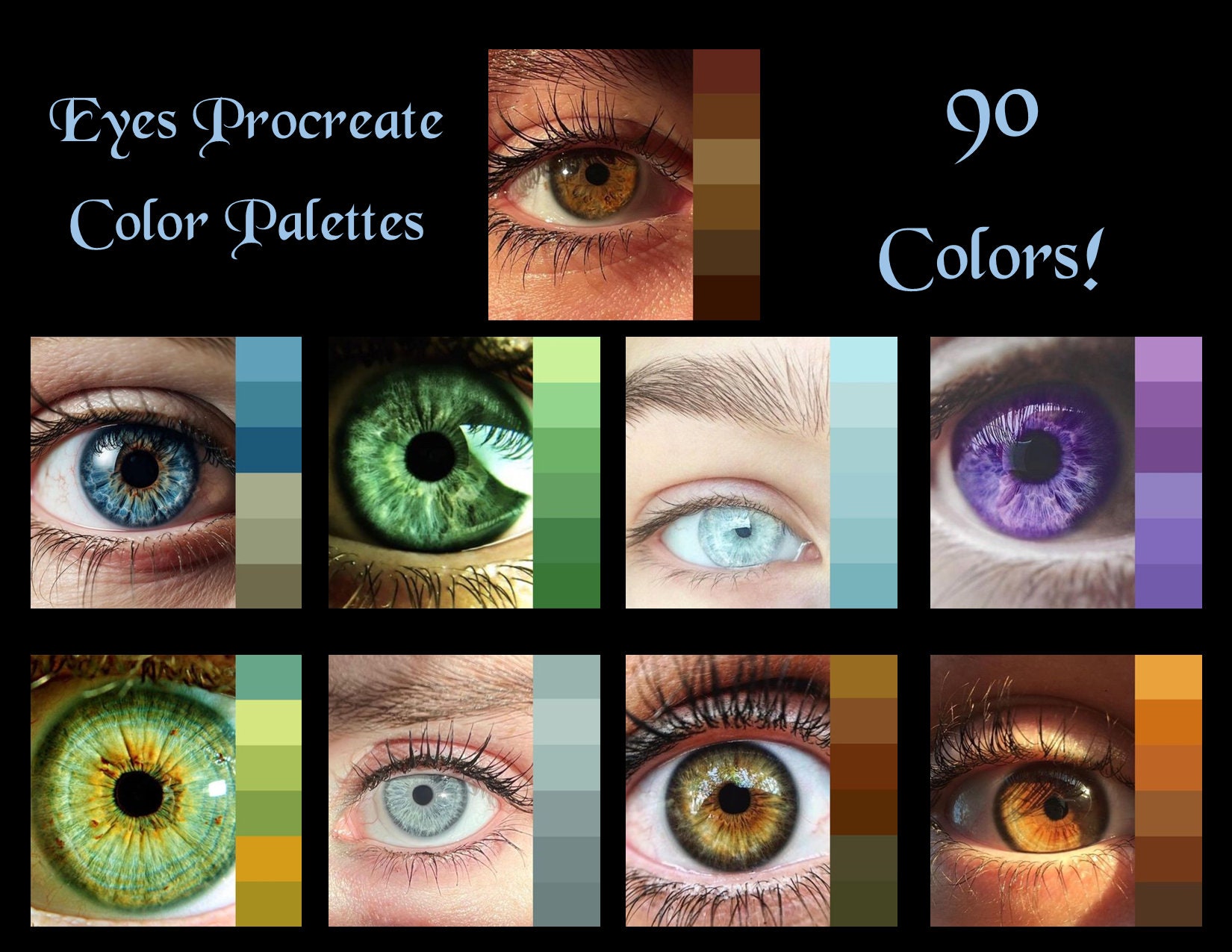 Paleta de colores para ojos en Procreate — 90 tonos seleccionados para ojos realistas