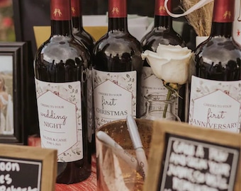 5 Wedding Milestone Wine Bottle Labels - Muted Floral