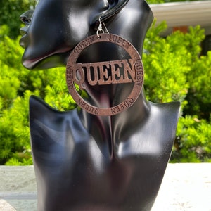 Queen earrings, lightweight earrings, all natural wood, XL earrings, gift idea, Stocking stuffer!
