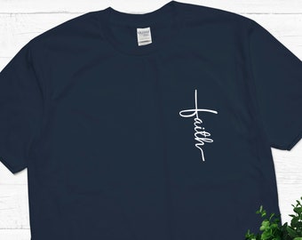 Faith T-shirt Taille de poche, Jésus, Chemise chrétienne, Faith Tee, Vertical Cross, Croix, Croix de foi, Chemise religieuse, T-shirt de l’Église.