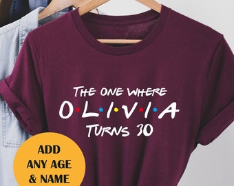 Custom Birthday T shirt   ,The one where "name"   turns  any "age"  18 20 21 30 40 50.  Custom birthday gift, Perfect Gift. Birthday shirt.