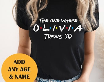 Custom Birthday T shirt   ,The one where "name"   turns  any "age" . Ladies, unisex and kids sizes. Birthday shirt.