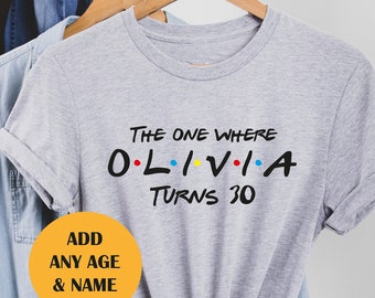 Custom Birthday T shirt   ,The one where "name"   turns  any "age"  18 20 21 30 40 50. Perfect Gift. Birthday shirt.
