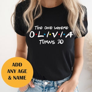 Custom Birthday T shirt   ,The one where "name"   turns  any "age" . Ladies, unisex and kids sizes. Birthday shirt.