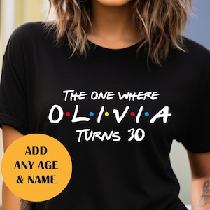 Custom Birthday T shirt ,The one where name turns any age 18 20 21 30 40 50. Custom birthday gift, Perfect Gift. Birthday shirt. Black