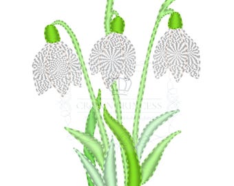 Sneeuwklokjes bloemen set van 4 maten applicatie borduurontwerp voor machineborduurwerk gedigitaliseerde instant download