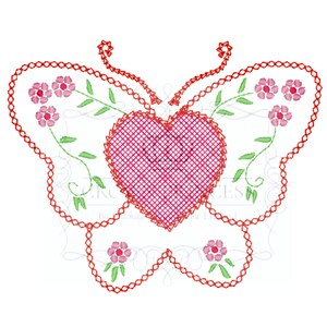 Valentijnsdag Butterfly Heart Spring Grote toepassing vintage borduurontwerp voor machineborduurwerk gedigitaliseerde instant download
