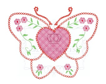 Valentine&#39;s Day Butterfly Heart Spring set of 3 sizes Application Embroidery Design for Machine Embroidery digitized instant download