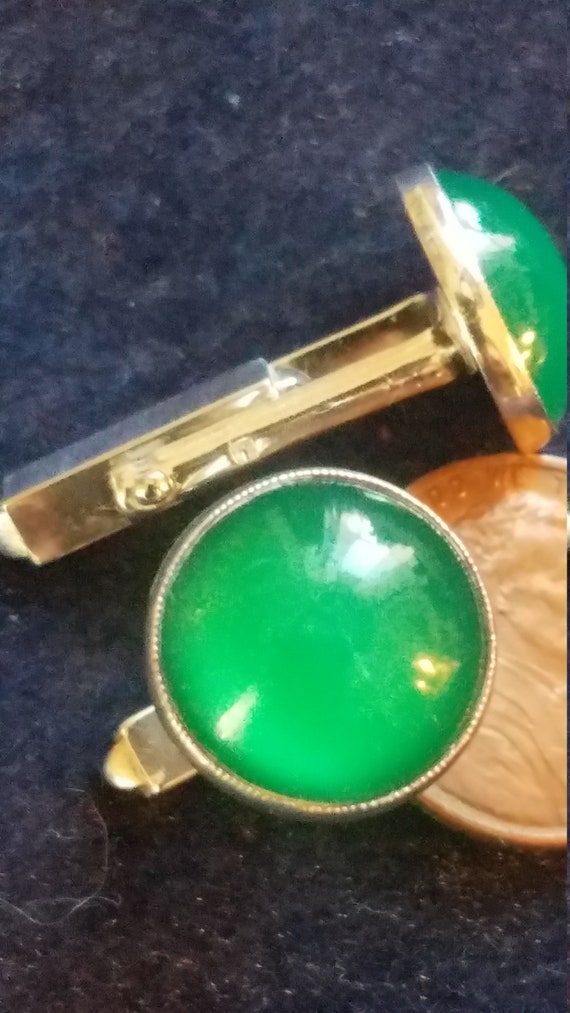 Vintage Modernist Cuff Links Mad Men Kitsch Mens Retro Gift Green Faceted Glass Mid-Century