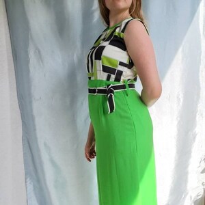 Vintage 90s Retro Dress 1960s look with a 90s feel. Chartreuse skirt, Full Length, slightly higher waste, Gorgeous image 1