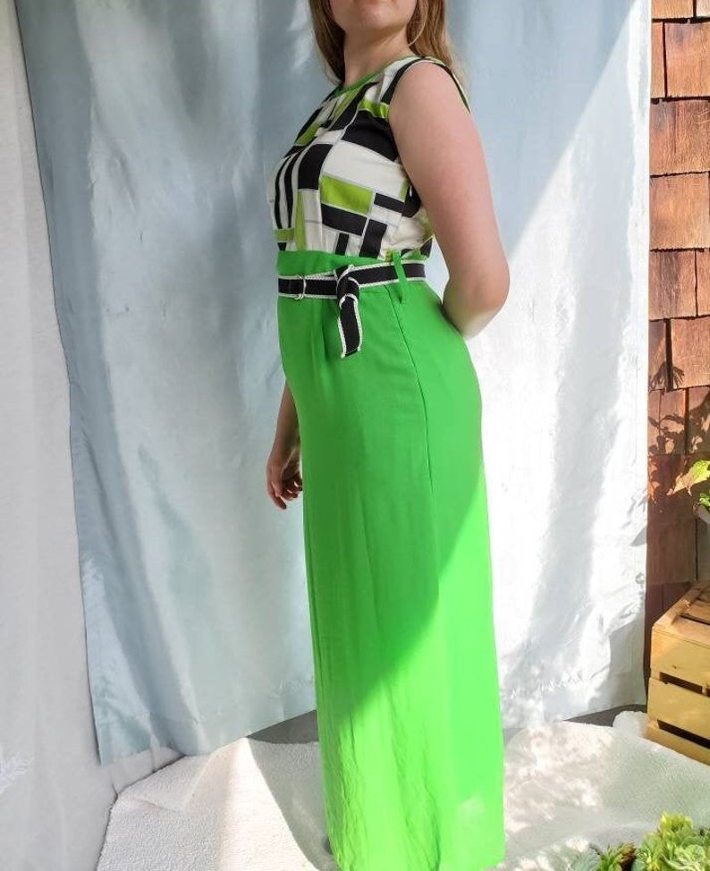 Vintage 90s Retro Dress 1960s look with a 90s feel. Chartreuse skirt, Full Length, slightly higher waste, Gorgeous image 1