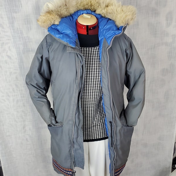 Vintage 70's Down Parka, small medium, Grey, perfect for cold areas, down filled.