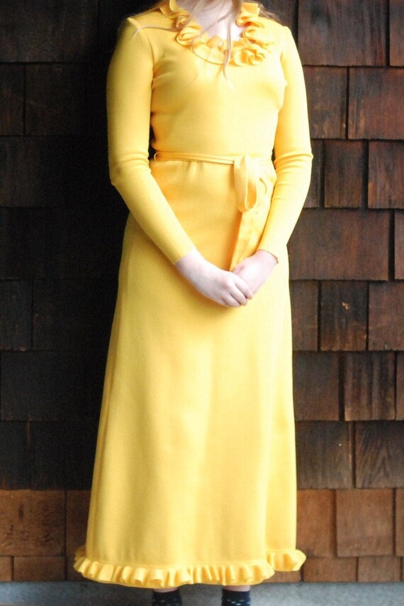 Yellow Maxi Dress. 70’s vintage bright sunny yell… - image 1