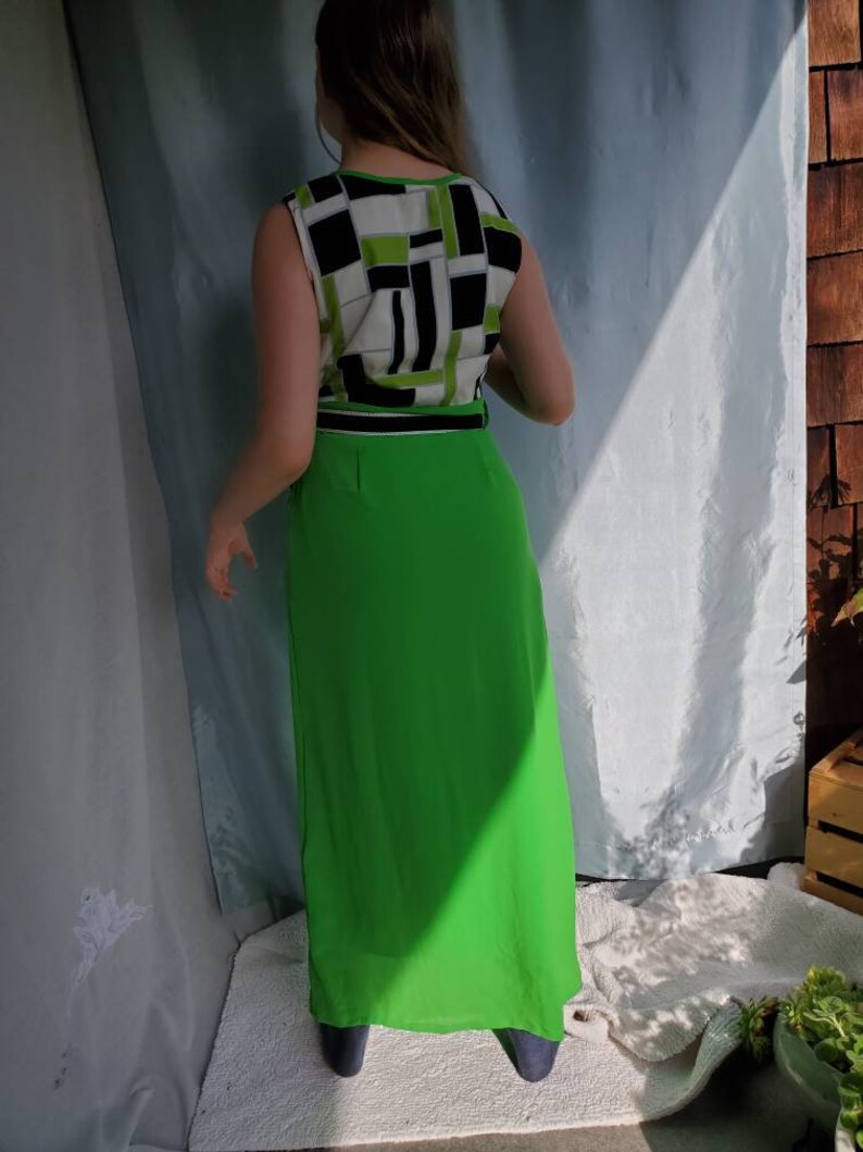 Vintage 90s Retro Dress 1960s look with a 90s feel. Chartreuse skirt, Full Length, slightly higher waste, Gorgeous image 4