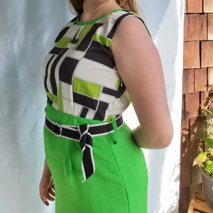 Vintage 90s Retro Dress 1960s look with a 90s feel. Chartreuse skirt, Full Length, slightly higher waste, Gorgeous image 6