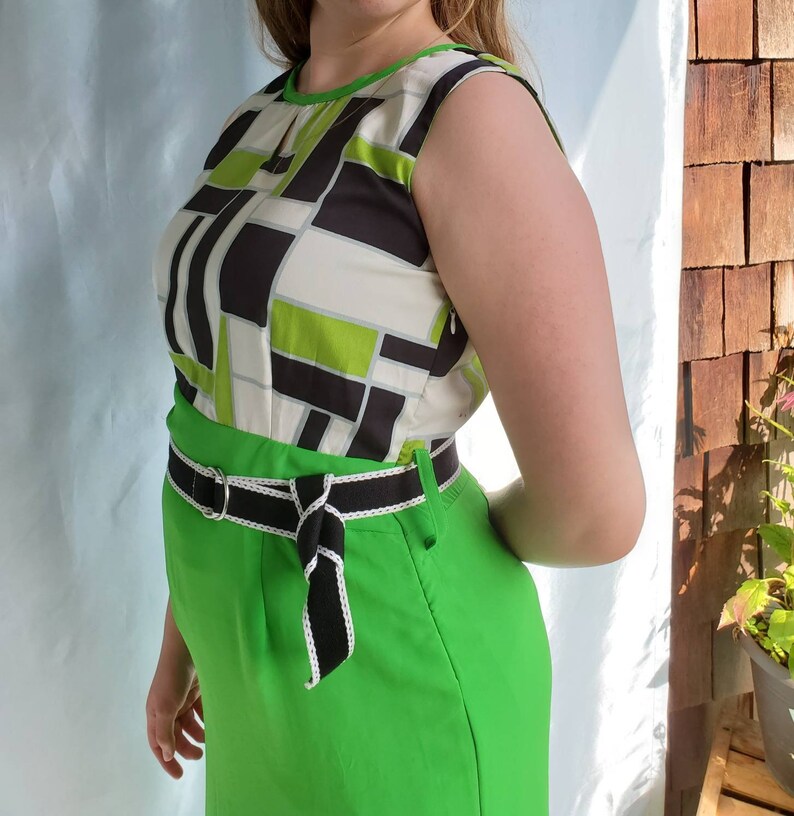 Vintage 90s Retro Dress 1960s look with a 90s feel. Chartreuse skirt, Full Length, slightly higher waste, Gorgeous image 6