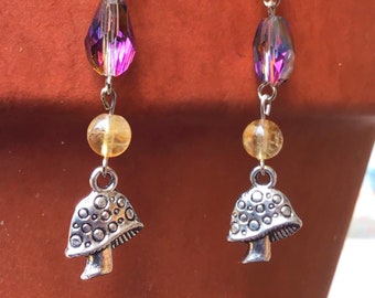 Crystal Mushroom Earrings - “ What a Trip”