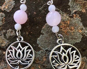 Moonstone and Rose Quartz yoga lotus earrings