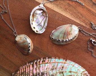 Abalone Sea Shell Necklace - Orange and Green