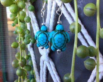 Sterling silver, Blue Howlite turtle earrings