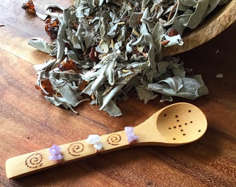 Amethyst and Moonstone Wooden Tea/Herb Spoon- Sacred Spiral