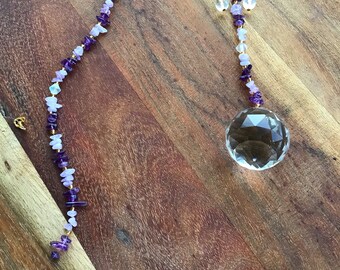 Amethyst and Rainbow Moonstone Butterfly Sun Catcher - “ Open Wings”