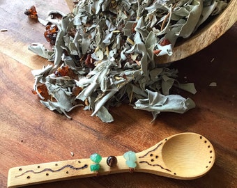 Jade and Smokey Quartz Tea Herb/Spice Wooden Spoon- “Down to Earth”