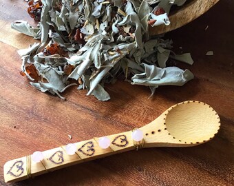 Rose Quartz Tea, Resin, Herb/Spices Wooden Spoon - “ Love Spell”