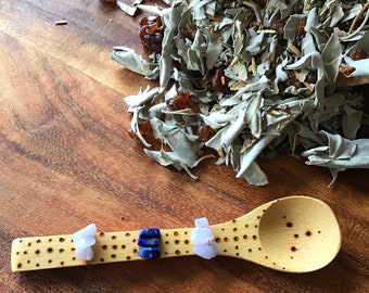 Lapis Lazuli and Blue Lace Agate Tea, Resin, Herb/Spice Wooden Spoon - “ The Calming Tides”