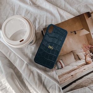 Gepersonaliseerde Crocodile Leather Phone Case, Custom iPhone case 12, 11, 11 Pro Max, XS, X, XR Customized Name of Initials, Personalised Gift