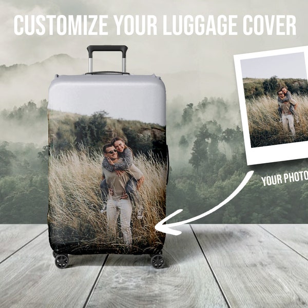 Aangepaste foto bagagehoes, personaliseer huisdierfoto logo kofferhoezen, aangepaste bagageverpakking kofferbeschermer, huwelijksreiscadeaus