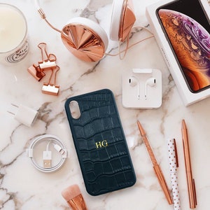 Gepersonaliseerde lederen telefoonhoesje, gepersonaliseerde cover iPhone 12, 11, 11 Pro Max, XS, X, XR Customized Name of Initials, Gepersonaliseerd cadeau.