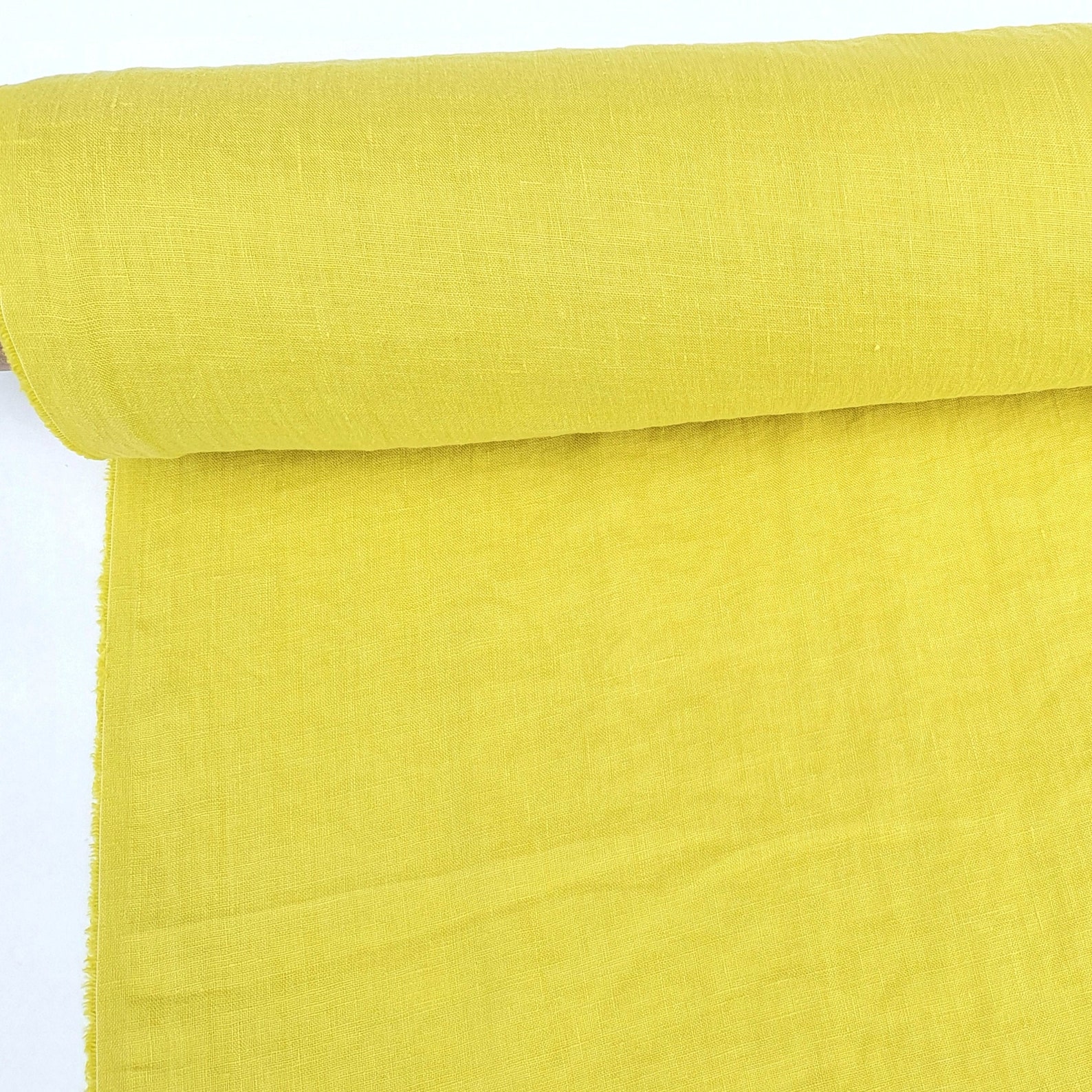 Bright yellow pure linen fabrics by the yard. Very soft linen Etsy