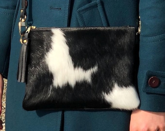 Black & White Cowhide Crossbody Bag: Leather Western Handbag