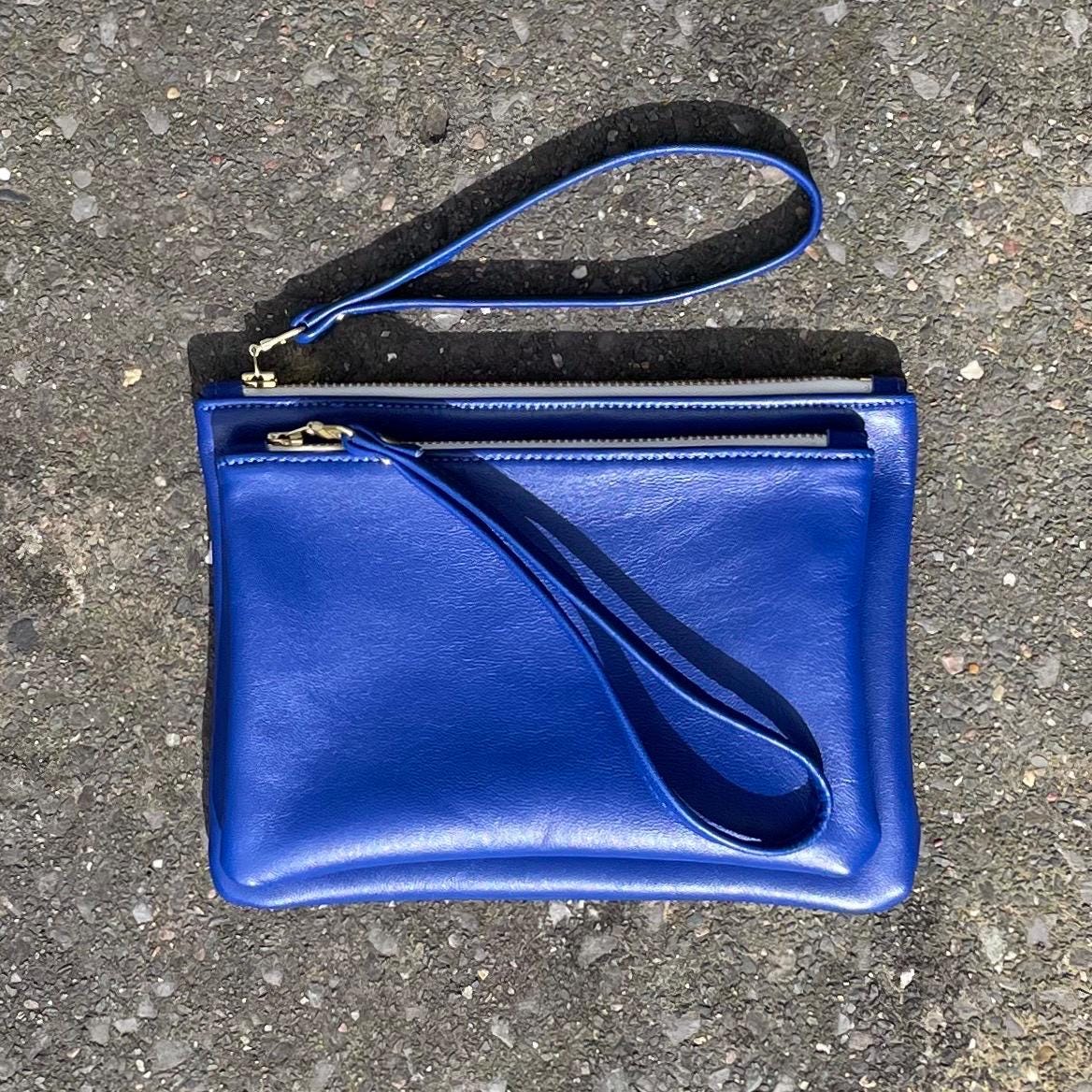Royal Blue Leather Clutch: Handmade Wristlet Purse